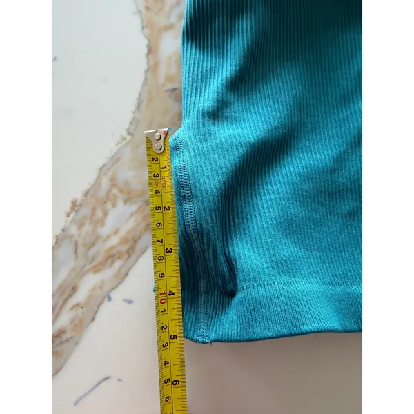 Bo+Tee Womens Ribbed High Waisted Biker Shorts Teal Blue‎ Drawstring XS - Image 4