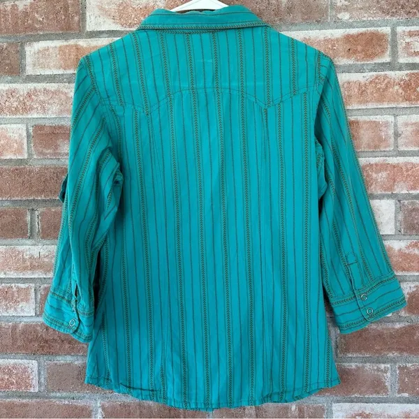 North Face Snap Up Cotton Shirt Women’s Small Turquoise Western Roll Tab Gorp - Image 7