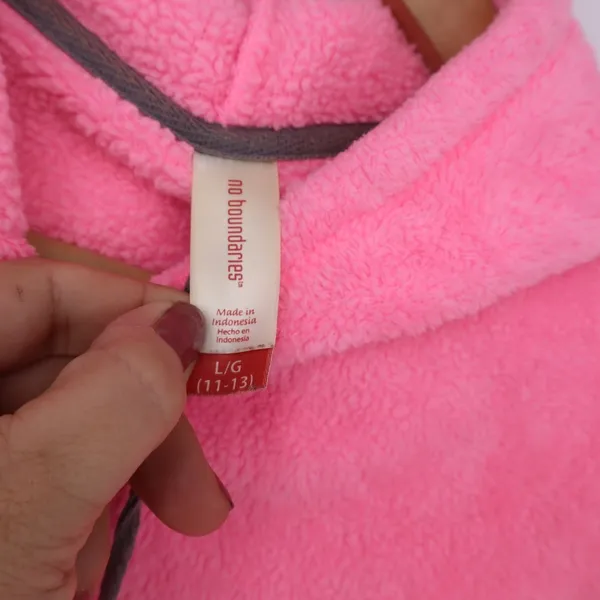 No Boundaries Hoodie Womens L Pink Full Zip Teddy Fleece Excellent - Image 3