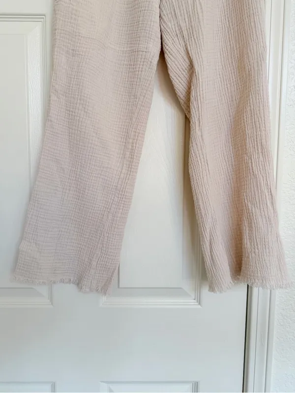 Magaschoni Wide-Leg Elastic Waist Casual Pants in Light Cream M Cotton - Image 3