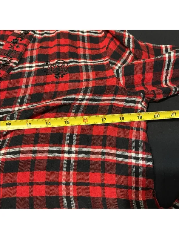 Lauren Ralph Lauren Womens Small Red Plaid Cozy Belted Pockets Robe Logo - Image 4