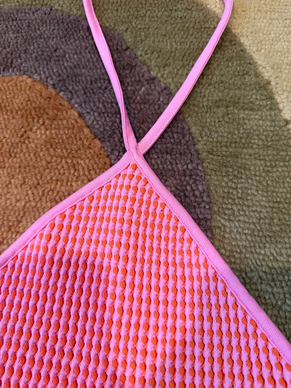 Zara Pink Orange Textured Low Back Halter Crop Tank Top Women’s Size Small - Image 2