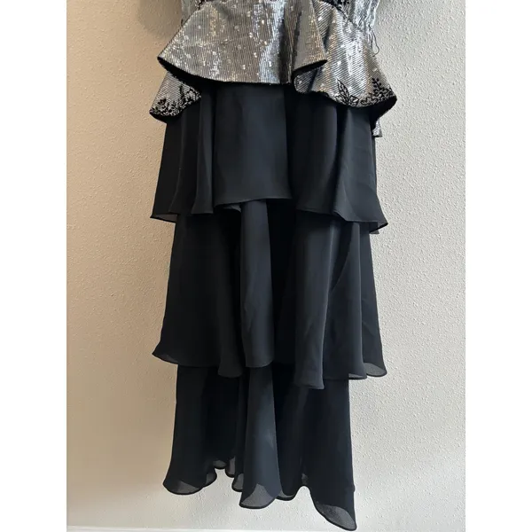 Vintage 80s Prom Lizzy & Johnny Dress Silver Black Metallic Velvet Whimsigoth - Image 11