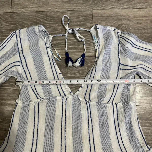 Blue Island‎ Women Boho Swim Cover Up Blue/White/Stripe Long Bell Sleeve Sz S - Image 10