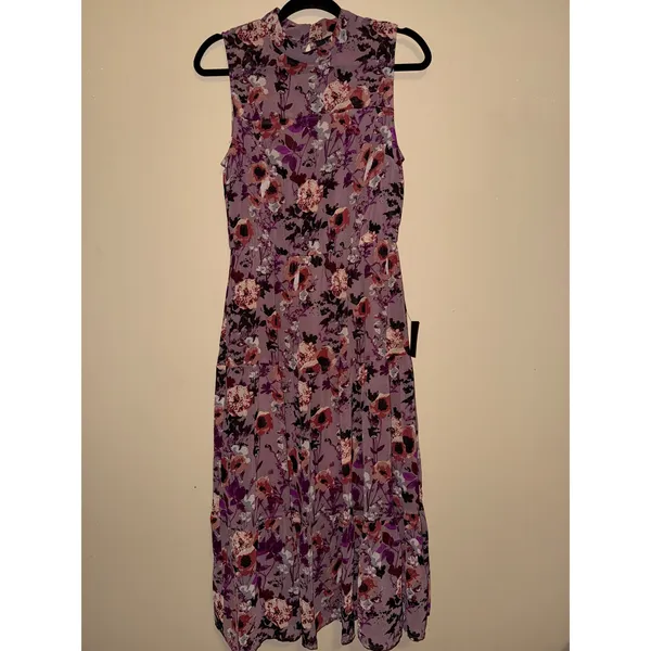Lulus NWT Cottagecore Purple Floral Midi Dress Sleeveless Chiffon M Romantic - Image 3