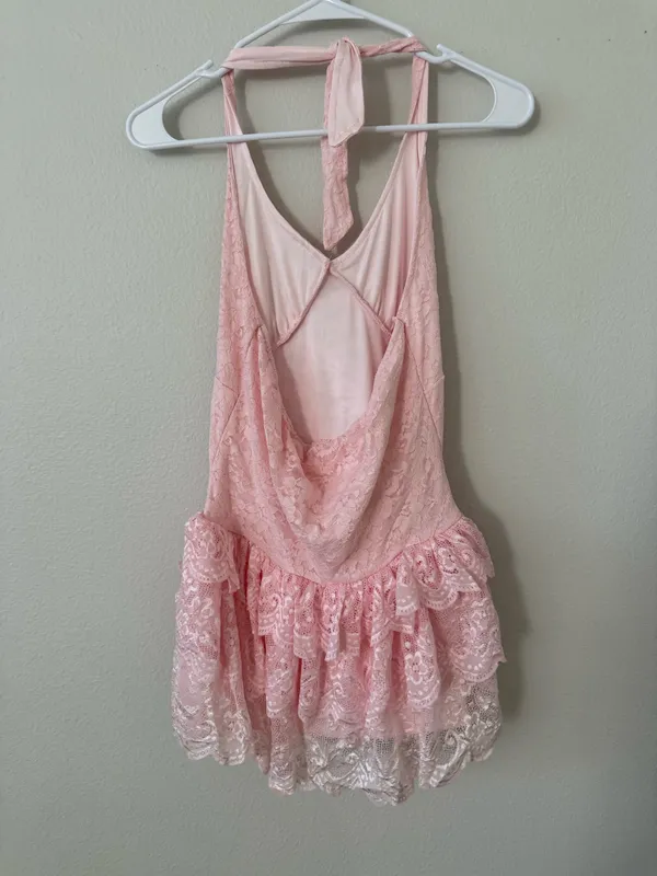 Windsor Pink lace ruffle halter mini dress - Image 4