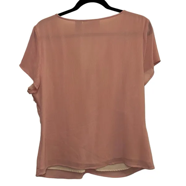 NYC Design Co Pink Embellished Blouse V Neck Sheer Sleeves Dressy Top‎ L - Image 3