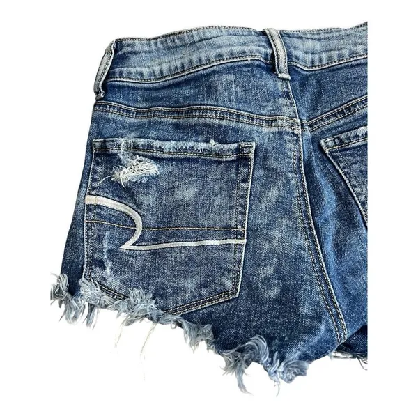 American Eagle Blue Shortie Stretch X Distressed Denim Shorts Size 2 Cotton - Image 5