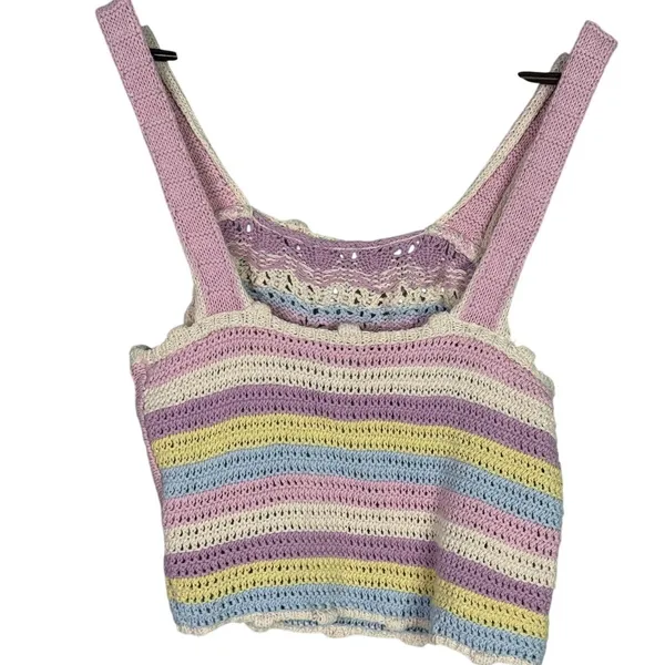 Zara Rare Sleeveless Crochet Knit Stretch Cropped Tank Top M Pink Multicolors - Image 5