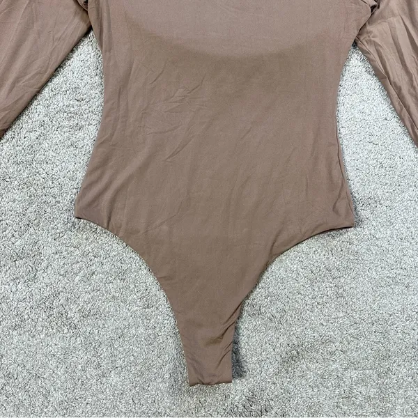 Pumiey Brown Crew Neck Long Sleeve Bodysuit Second-skin Feel Tops in Latte S - Image 5