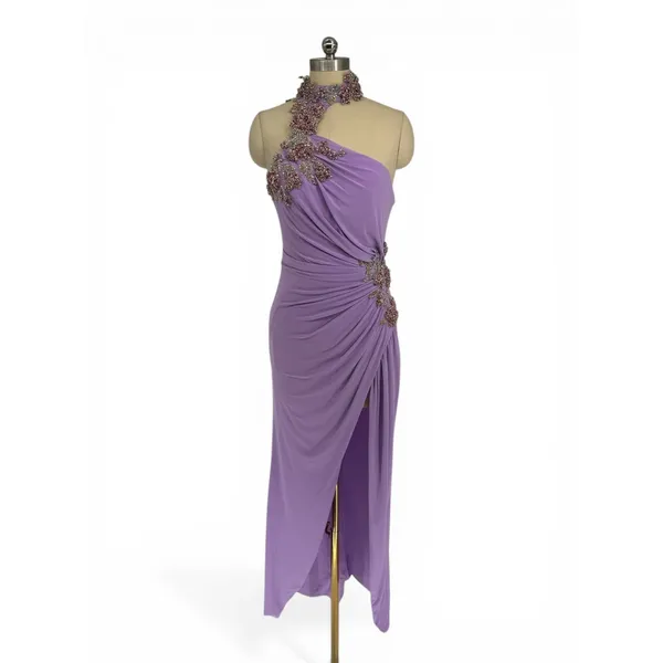 NWT Ieena for Mac Duggal 2227 Lilac Lavender One-Shoulder‎ Beaded Gown Sz 2 - Image 4