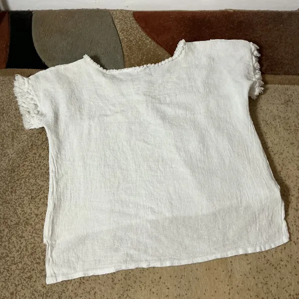 JBL Monica Italian Linen Patchwork Top Womens OS White Boho Frayed Raw Hem Gauze - Image 5