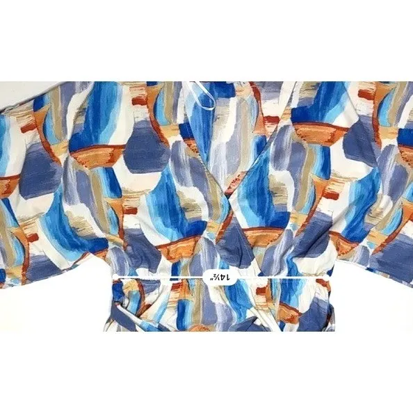 Baltic Born Morgan Kimono Maxi Dress XL Blue White Floral Abstract Peasant - Image 8