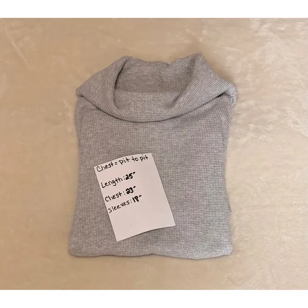 Aritzia Tna Thermal Waffle Knit Cowl Neck Top Grey Curved Hem Long Sleeve XS - Image 5