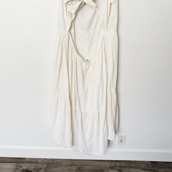 [Madewell] Cream Ruffle Strap Textural Striped Tiered Midi Dress Cutout Back 2X - Image 10