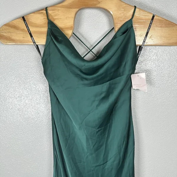 NEW Birdy Grey Olivia Matte Satin Slip Maxi Dress Sz XS Emerald Green Cowl Neck - Image 2