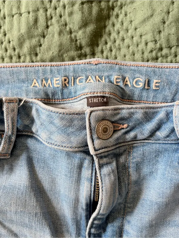 American Eagle Super Hi-Rise Flare Jeans Distressed Patchwork Size 10 Regular - Image 8