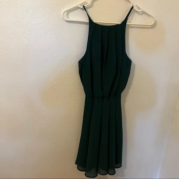 Miami Womens Sz XS Sleeveless Fit & Flare Dress Green Pleated Keyhole Francescas - Image 5