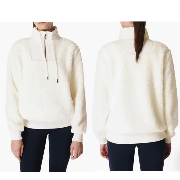 Sweaty Betty Sherpa Half Zip Sweatshirt Sweater SOFT Lily White Womens XS NWT - Image 2