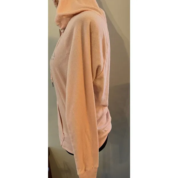 Bebe Bling Sparkle Hoodie Pink Terry Cloth Full Zip Close Size Medium Y2K - Image 2