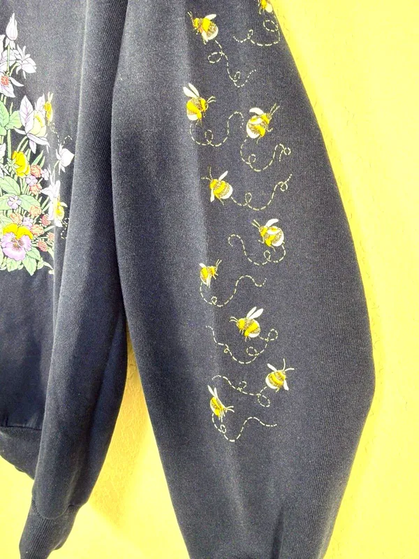 Vintage Morning Sun Sweatshirt M Blue Honey Bee Flowers USA Cottagecore 90s - Image 6