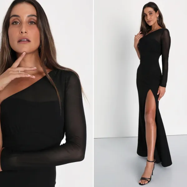 LULU's Prom Wedding Sexy Chic Modern Minimalistic Chic One Shoulder Maxi Dress - Image 4