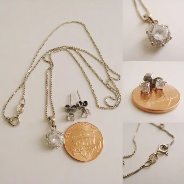 Sterling Silver 925 Necklace & Stud Earrings Set - Image 3
