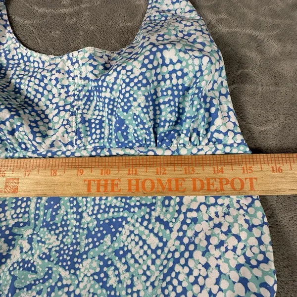 Columbia PFG Halter Dress Medium Blue Aqua Print Smocked Back Beach Sundress - Image 8
