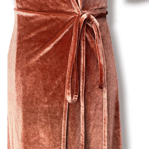 Baltic Born Katelyn Velvet Maxi Wrap Dress Cinnamon Rust XS Short Sleeve Gown - Image 3