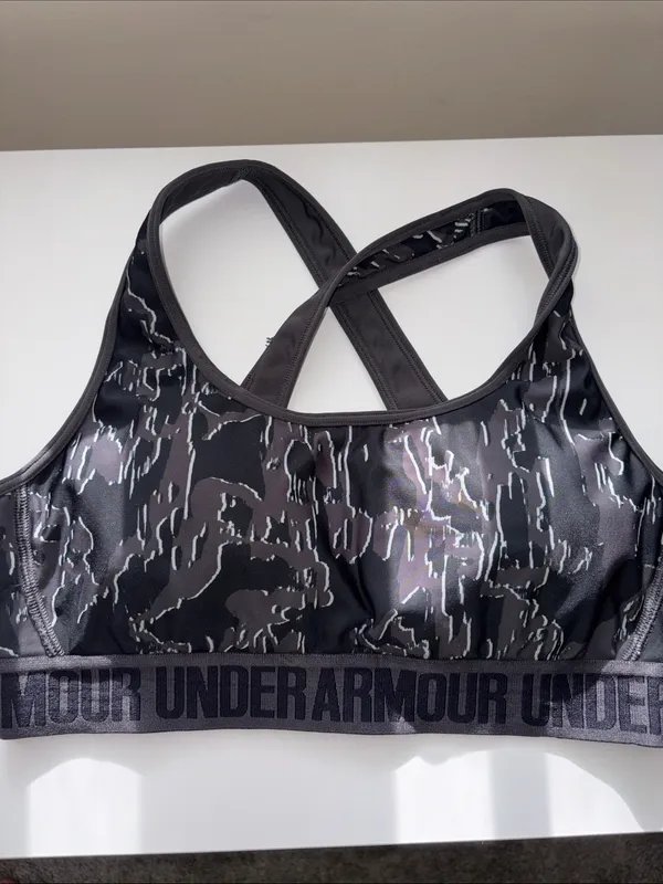 Under Armour Gray & Black Camo Racerback Sports Bra - Image 2