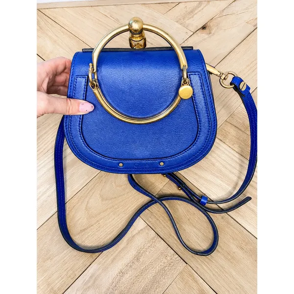 Chloé Nile Small Blue Leather Bracelet Handle Crossbody Bag - Image 2