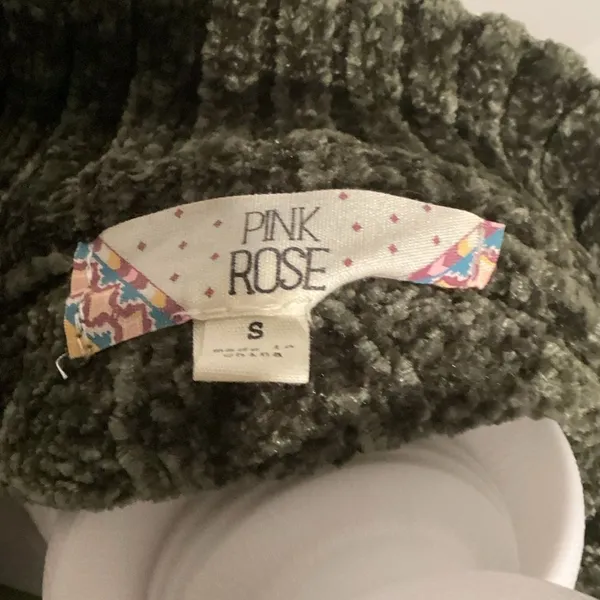 Pink Rose Dark Forest Green Chunky Knit Cowl Neck Knit Sweater - Small - Image 4