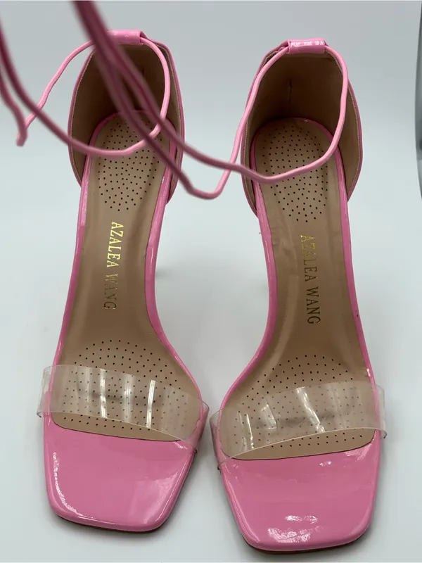 Azalea Wang Pink Lace-Up Crystal-Heel Sandals - Image 9