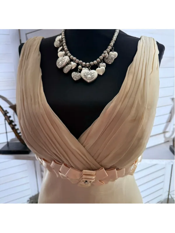 Vintage 90s prom dress golden satin open back mermaid formal homecoming fairy S - Image 10