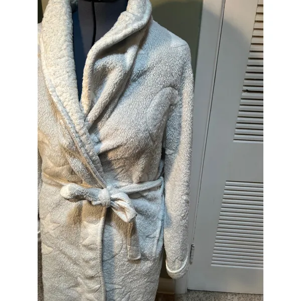 Secret Treasures Women's Sz XL 16-18 Plush Robe Light Gray White Moon Star Print - Image 6