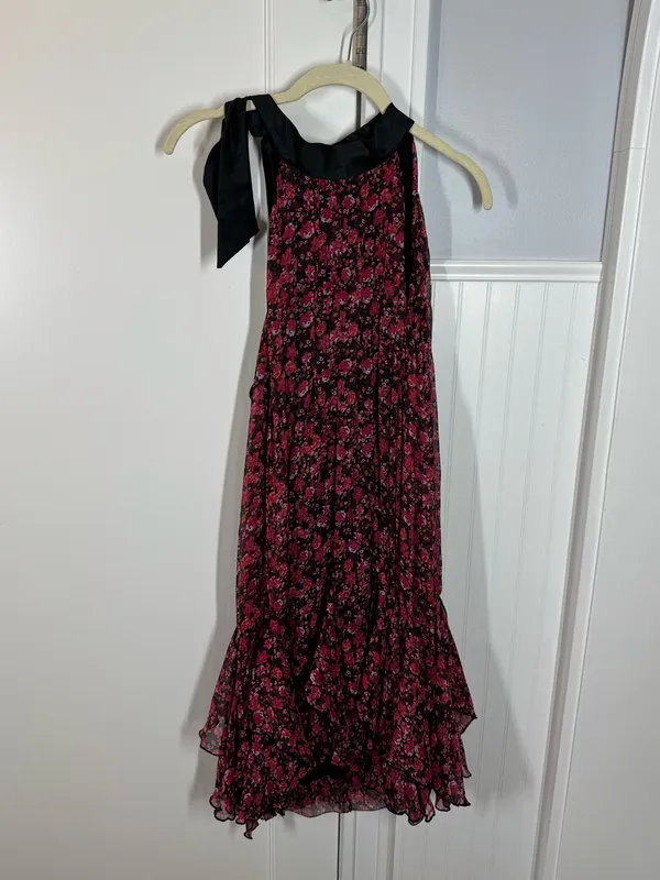 By Anthropologie Tie-Neck Halter Ruffled floral print Mini Dress size small - Image 2