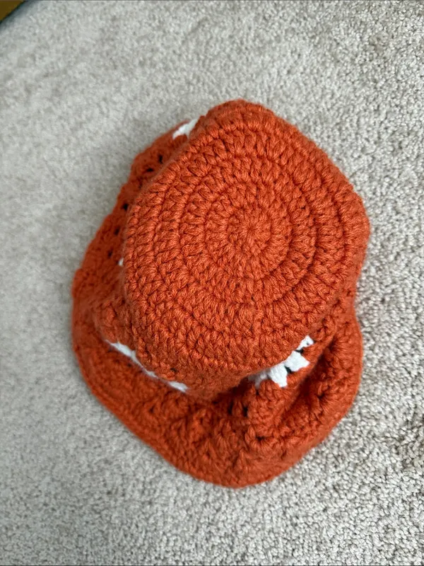 Source Unknown Crochet Flower Bucket Hat Orange Weaving Wide Brim Bucket Fisherman Cap - Image 2