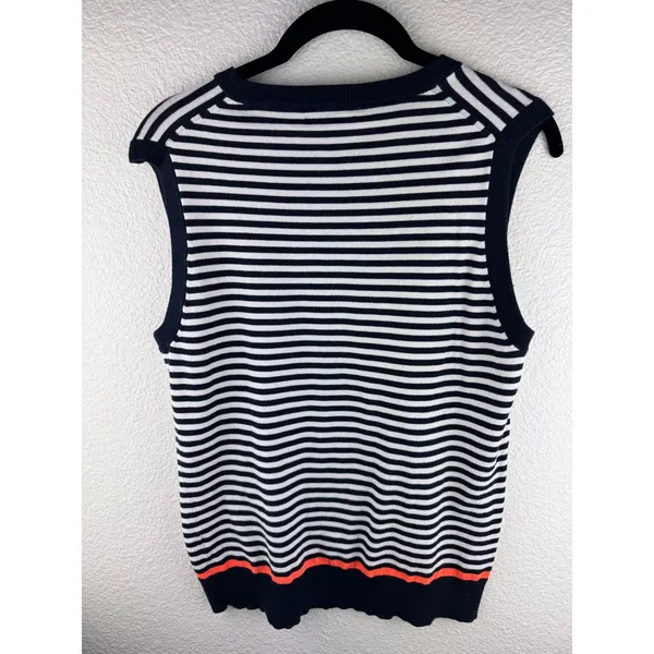 J Crew Striped Knit Sleeveless‎ Sweater Vest Top M Navy Academia Nautical Breton - Image 3