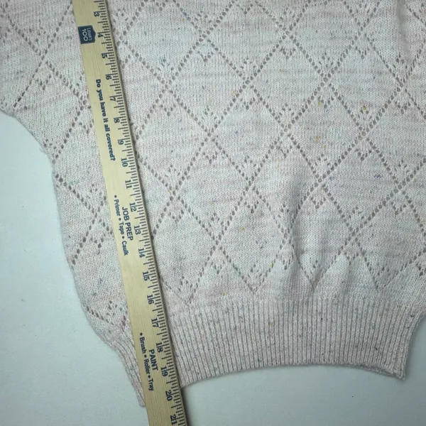 VTG Cream Confetti Diamond Pointelle Angora Wool Summer Knit Sweater Cottagecore - Image 6