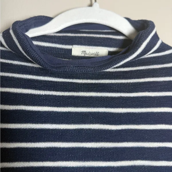 Madewell Balloon Sleeve Mockneck Stripped Sweater Shirt Sz S - Image 5