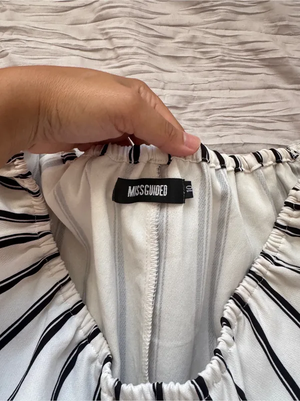 Missguided White Off-Shoulder Striped Romper - Image 2