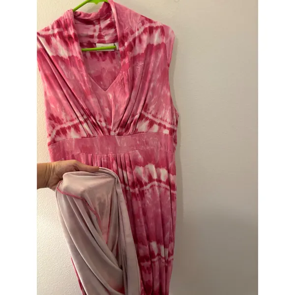 Chicos Pink Tie Dye Maxi Dress Sleeveless V-Neck Empire Waist Size 3 XL - Image 6