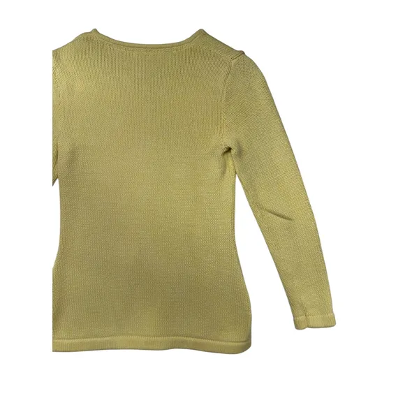 L L Bean‎ Light Yellow V Neck 100% Cotton Knit Sweater Long Sleeve Casual XS - Image 7