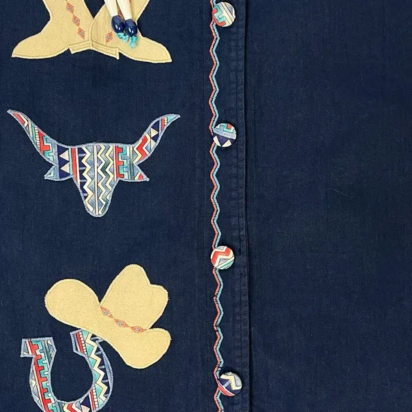Vintage Western Theme Top Blouse Shirt Texas Rodeo Applique Concho Beads OSFM - Image 3