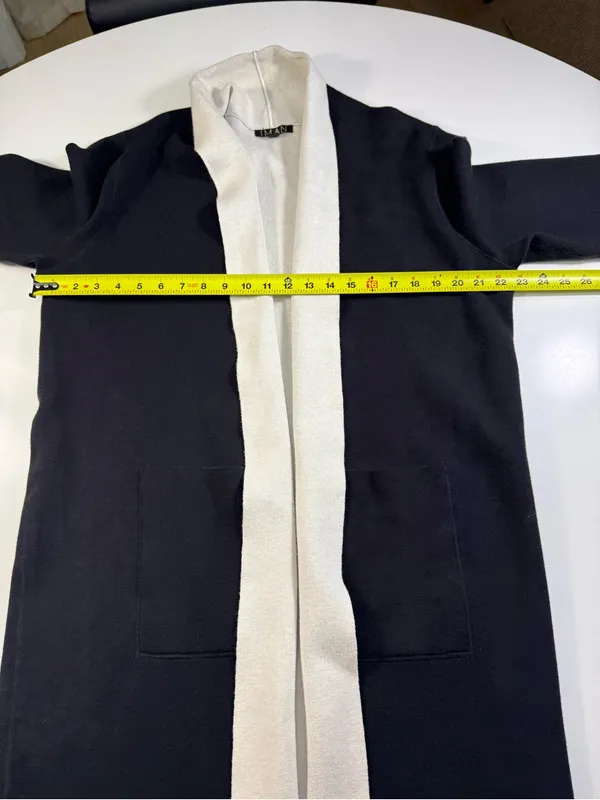 IMAN Cotton Blend Black Cardigan with White Interior - Image 4