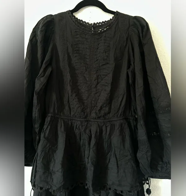 Farm Rio Pintuck & Lace Detail Long Sleeve Cotton Minidress sz M - Image 7