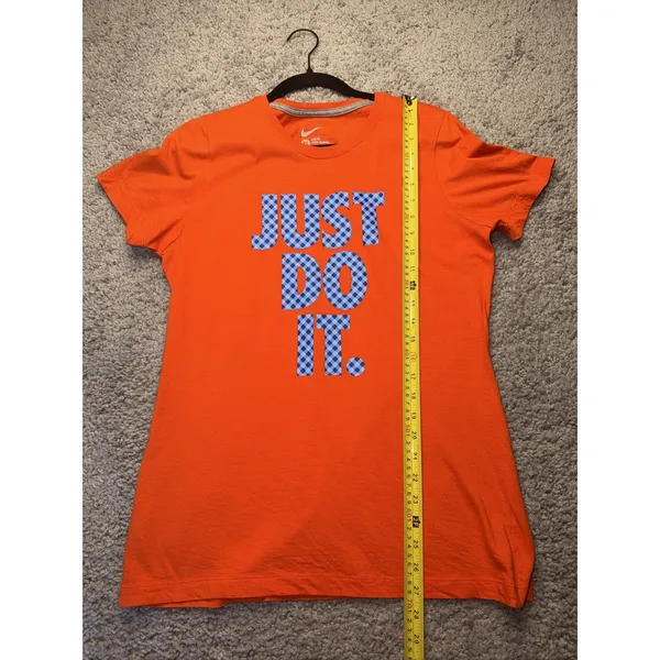 Nike Women's XL Orange Just Do It Plaid Logo Short Sleeve Graphic Tee - Image 4