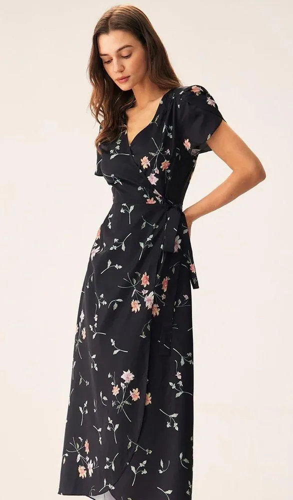 RIHOAS Black Floral Wrap Maxi Dress - Image 3
