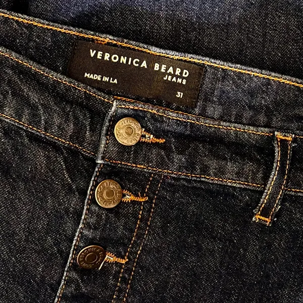 VERONICA BEARD Grant Wide Leg Jean Indigo Blue High Rise Button-Fly Raw Hem 31‎ - Image 10