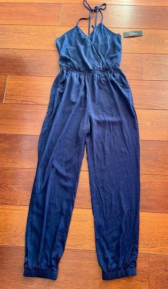Lulus Learning to Fly Navy Blue Halter Jumpsuit size medium NWT - Image 2